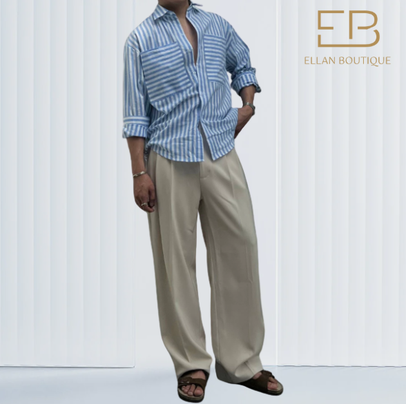 Quần ống rộng nam vải âu/linen