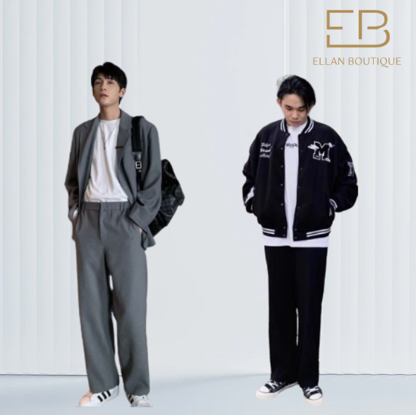 quần nam ống rộng phối blazer hoặc áo khoác bomber
