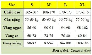Size áo sơ mi nam